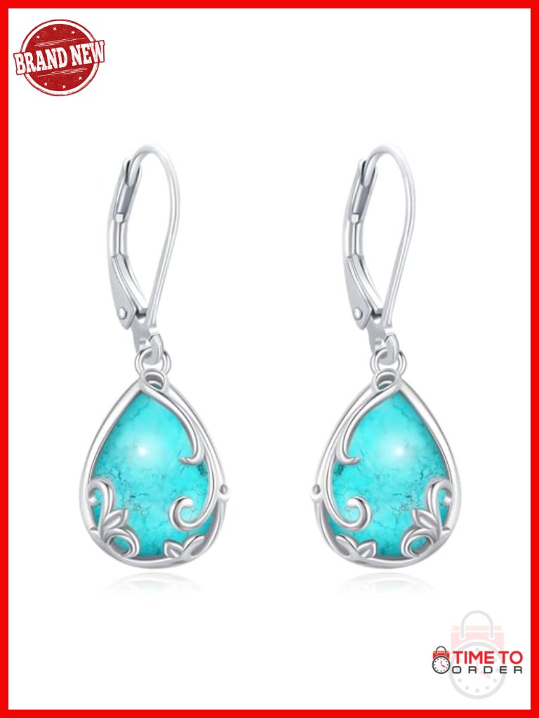 Sterling Silver Moonstone Turquoise Cz Crystal Dangle Earrings Leverback